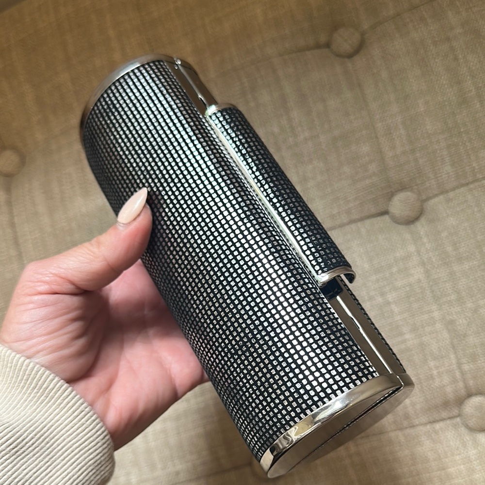 Jessica McClintock Black and Silver Cylinder Clutch - Picture 5 of 5